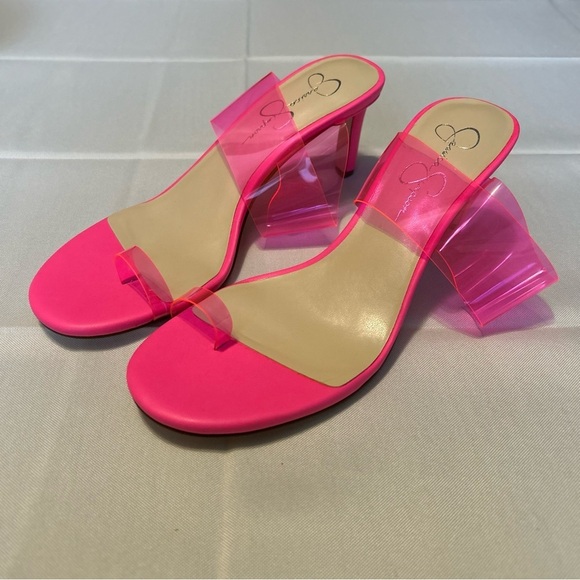NEW Jessica Simpson Lissah 2 Neon Pink Clear Toe-Loop Slide Heel Size 8.5M - Picture 6 of 9